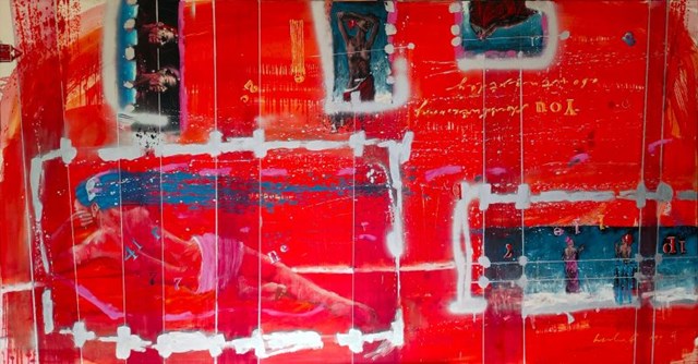 Living room painting by Grzegorz Lerka titled Composition in Red