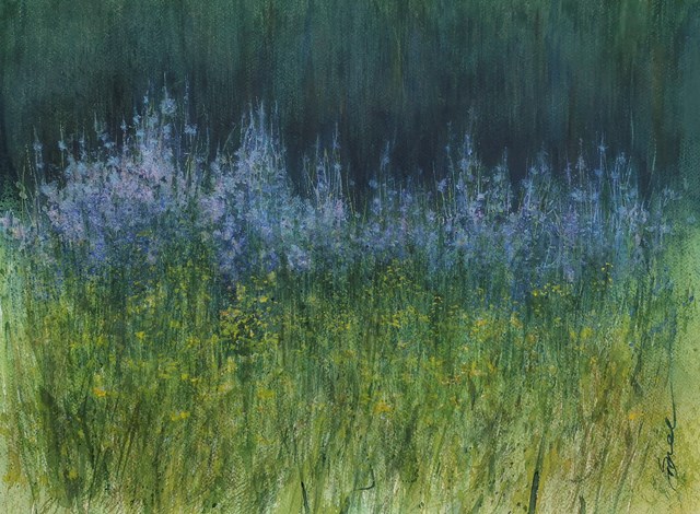 Living room painting by Magdalena Smolińska titled Meadow with blue