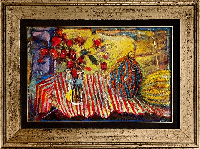 Living room painting by Czesław Romanowski titled Still Life with Two Watermelons