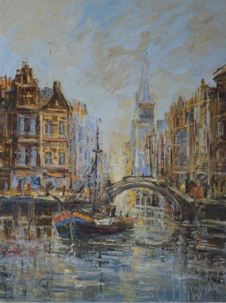 Obraz do salonu artysty Henryk Włoch pod tytułem Amsterdam Kanał IV