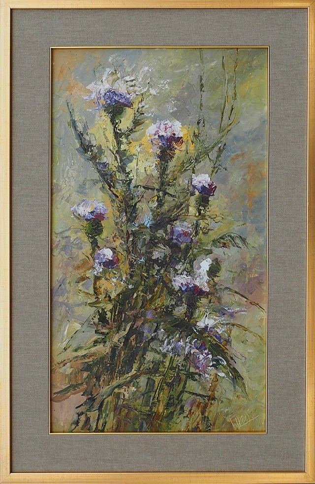 Living room painting by Henryk Włoch titled Flowers