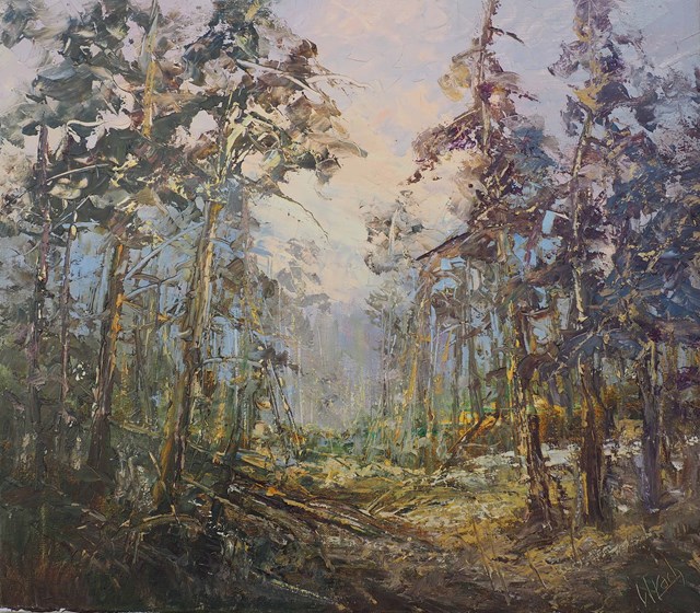 Living room painting by Henryk Włoch titled Pine trees