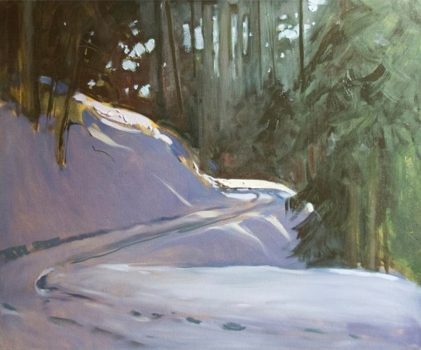 Living room painting by Jan Wołek titled Winter landscape