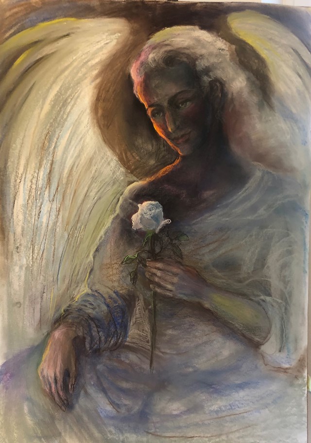 Living room painting by Agnieszka Słowik-Kwiatkowska titled Angel with a rose