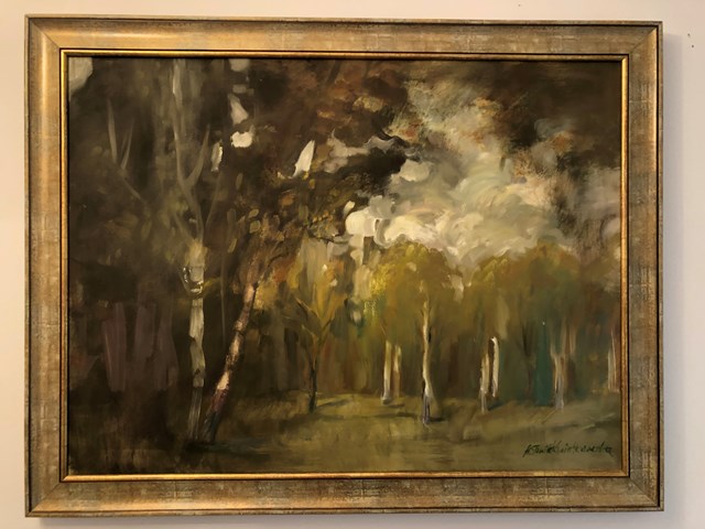 Living room painting by Agnieszka Słowik-Kwiatkowska titled Landscape with birches