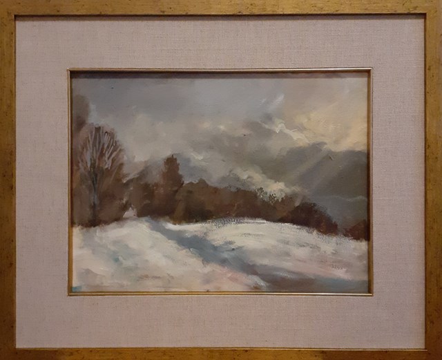 Living room painting by Agnieszka Słowik-Kwiatkowska titled winter landscape in the frame