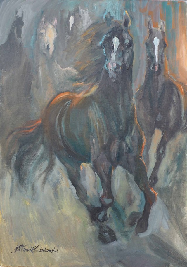Living room painting by Agnieszka Słowik-Kwiatkowska titled Horses
