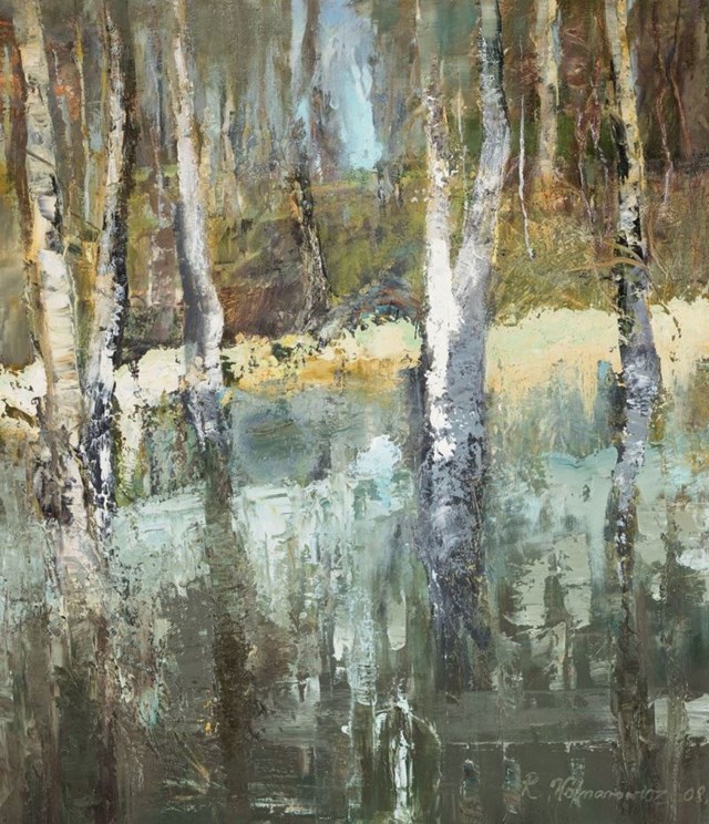 Living room painting by Renata Wojnarowicz titled Birches