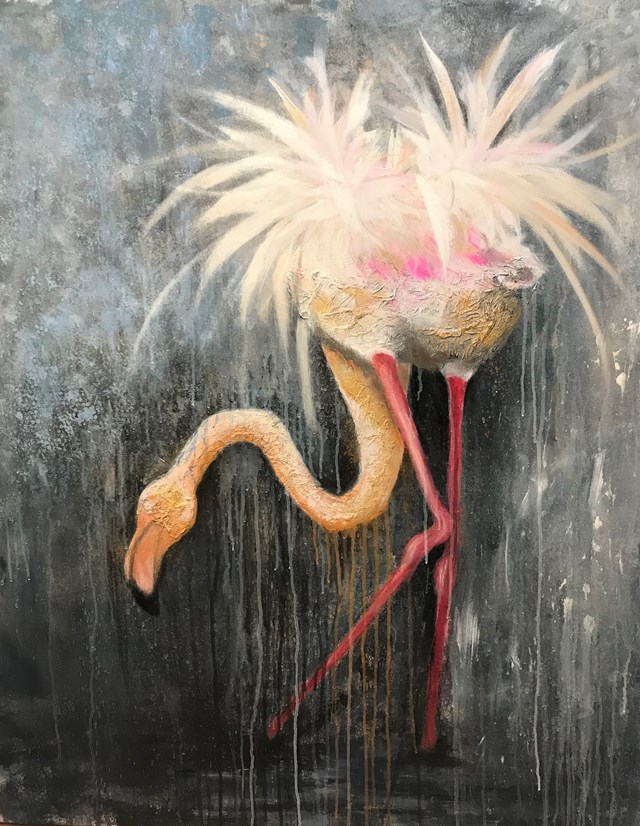 Living room painting by Monika Kargol titled  Flamingo
