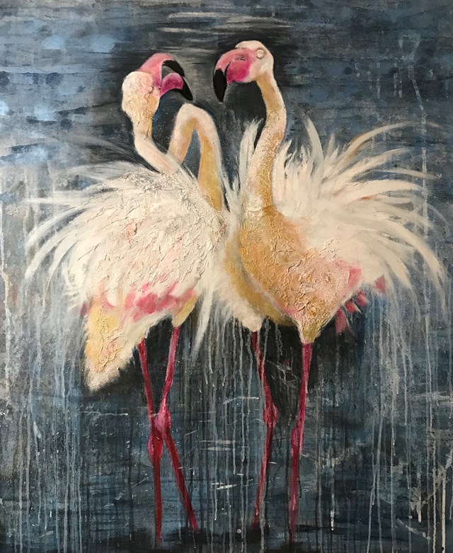 Living room painting by Monika Kargol titled  Flamingos