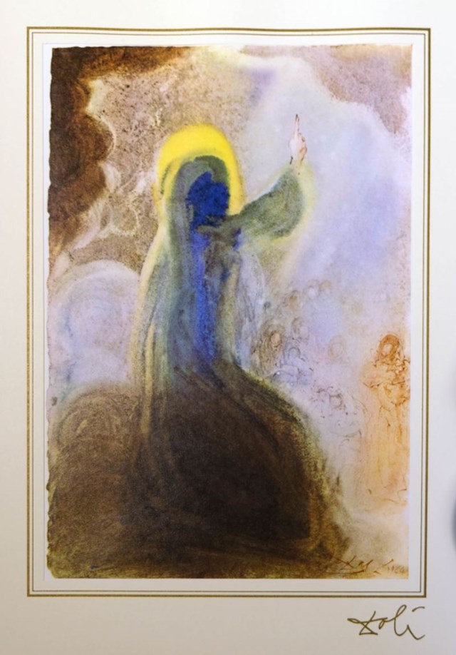 Grafika do salonu artysty Salvador Dali pod tytułem Matthew 5; 1-2 z teki "40 Paintings of the Bible"