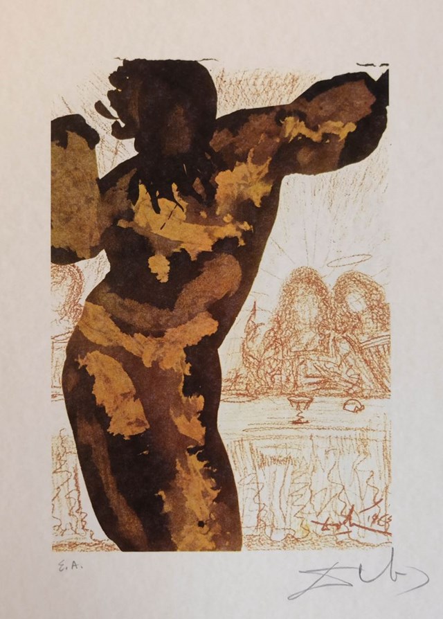 Grafika do salonu artysty Salvador Dali pod tytułem Litografia barwna E.A., sygnowana I