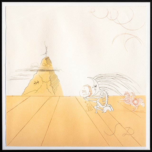 Living room print by Salvador Dali titled Neuf Paysages Paysage fossile imaginaire