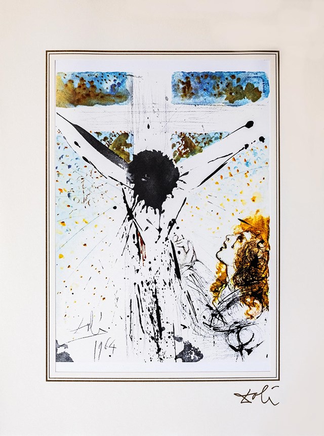 Grafika do salonu artysty Salvador Dali pod tytułem Trzy Marie pod krzyżem z teki "40 IMAGES OF THE BIBLE"