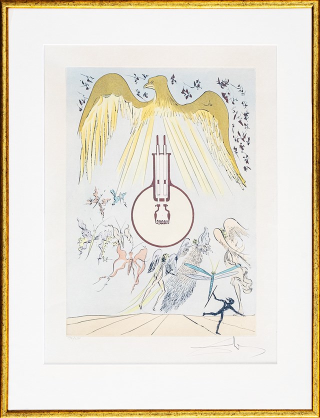 Grafika do salonu artysty Salvador Dali pod tytułem Żarówka z cyklu Hommage a Leonadro Da Vinci