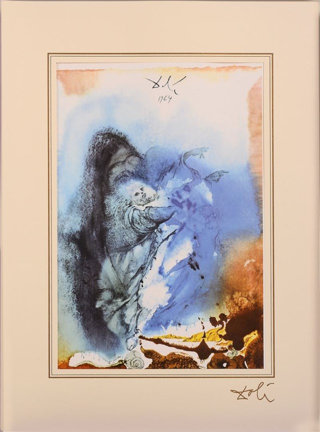 Grafika do salonu artysty Salvador Dali pod tytułem Genesis 1; 1, 24 - 25 z teki "40 Paintings of the Bible"