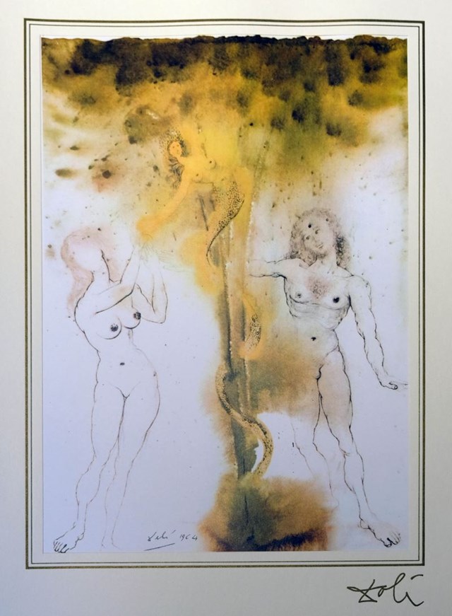 Grafika do salonu artysty Salvador Dali pod tytułem Genesis 3; 1-5 z teki "40 Paintings of the Bible"