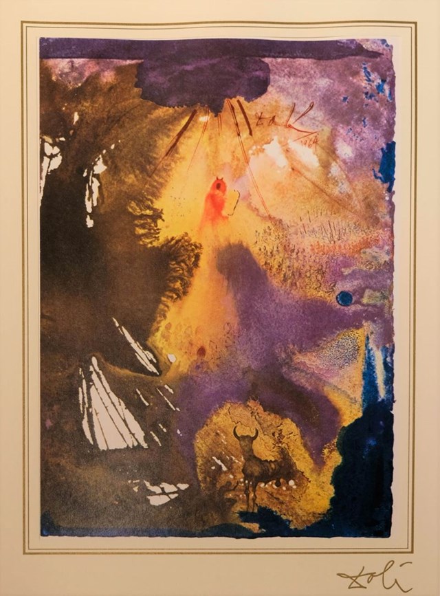 Grafika do salonu artysty Salvador Dali pod tytułem Exodus 32; 7-8 z teki "40 Paintings of the Bible"