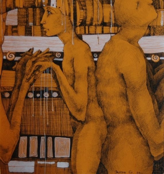 Grafika do salonu artysty Justyna Gajda pod tytułem Mityczny podział – Wenus i Ikar