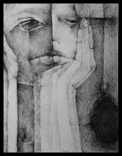 Living room print by Justyna Gajda titled Talking head talking to my head