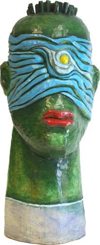 Living room sculpture by Leszek Kuchniak titled Green head