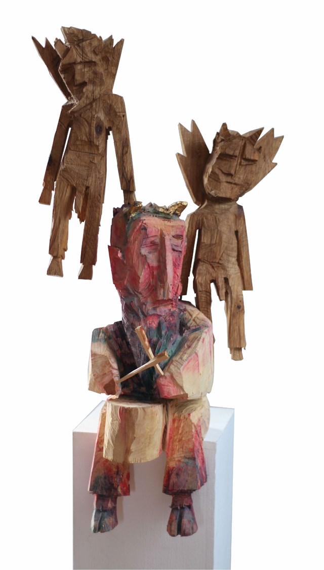 Rzeźba do salonu artysty Zbigniew Bury pod tytułem Z cyklu Diabły beskidzkie: Diabelski bębnista