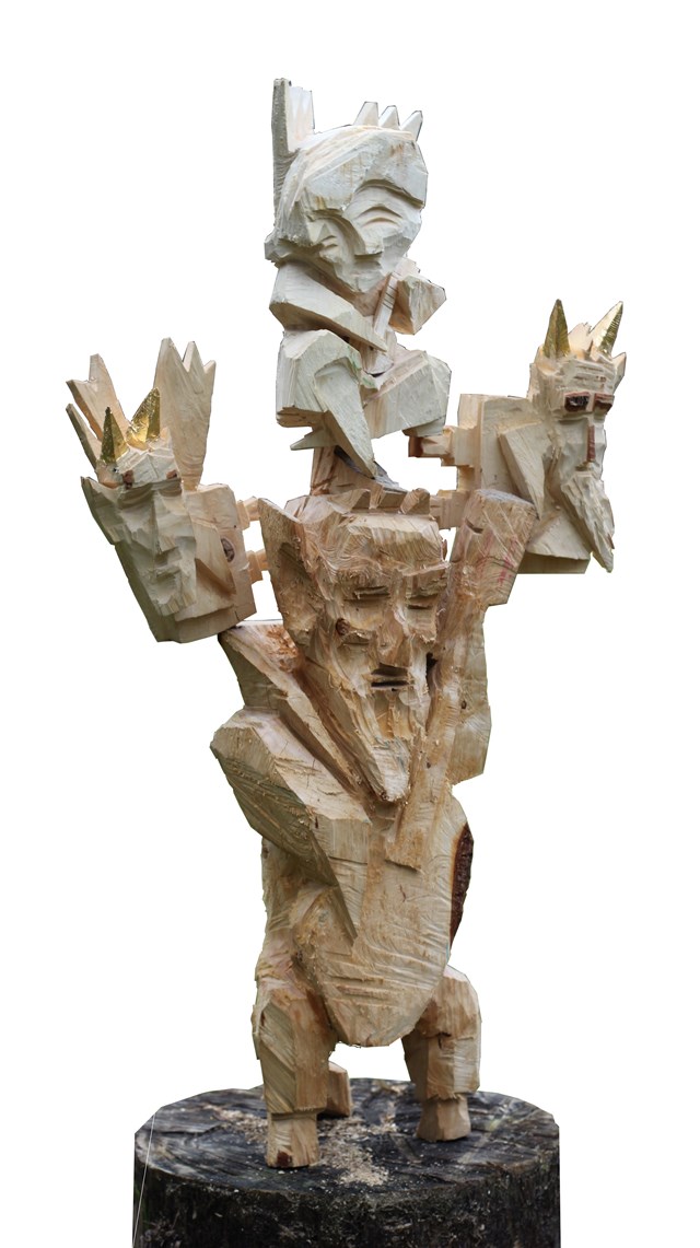 Rzeźba do salonu artysty Zbigniew Bury pod tytułem Z cyklu Diabły beskidzkie "Kolędnicy" 