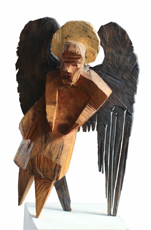 Living room sculpture by Zbigniew Bury titled From the cycle "Beskid Angels": New Year's Angel from Pańska Góra