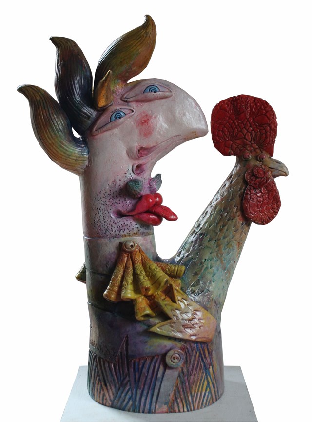 Living room sculpture by Zbigniew Bury titled Legenda o kogucie kazimierskim