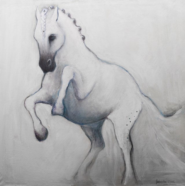 Living room painting by Katarzyna Sadowska titled Grey stallion