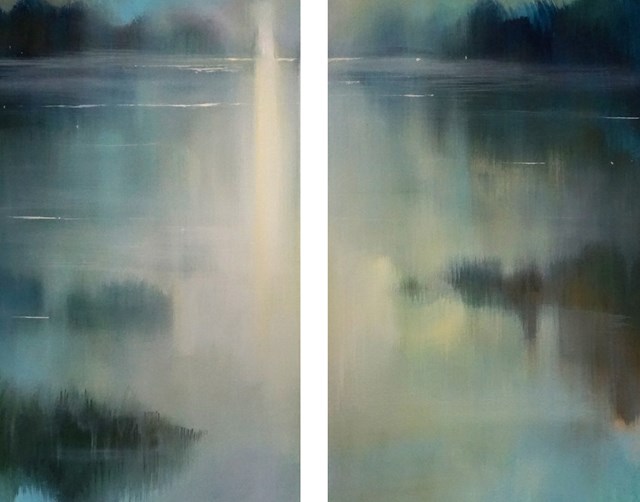 Living room painting by Aleksandra Adamczak titled Dawn - diptych