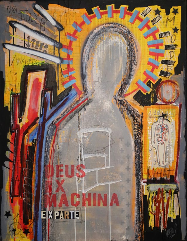 Living room painting by Kamil Jaczyński titled Deus ex machina