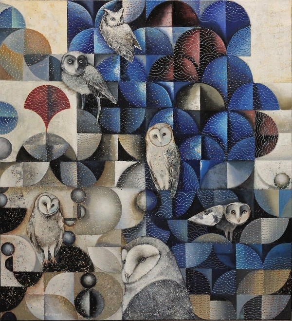 Living room painting by Katarzyna Stelmach titled Barn owl
