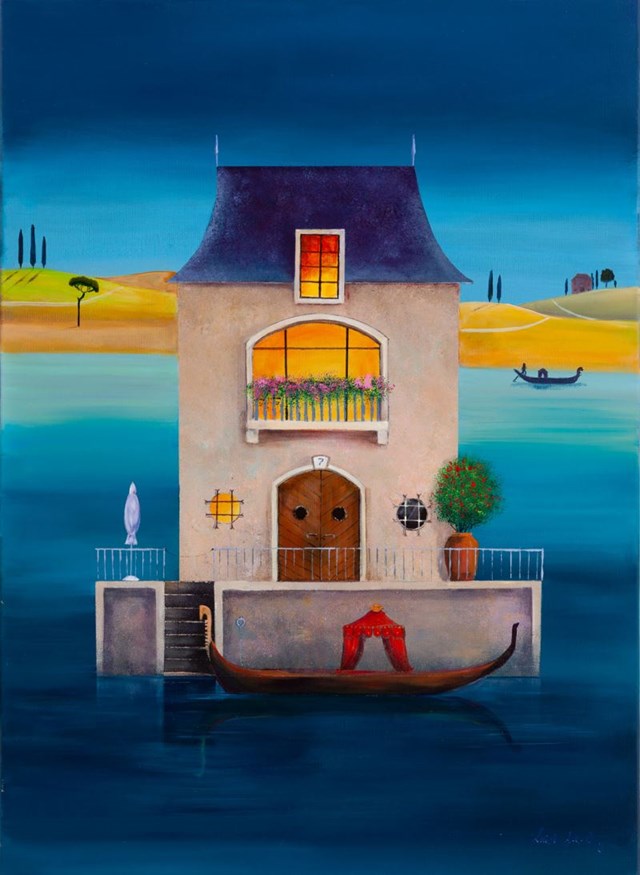 Living room painting by Luiza Los-Pławszewska titled Evening of the gondolier
