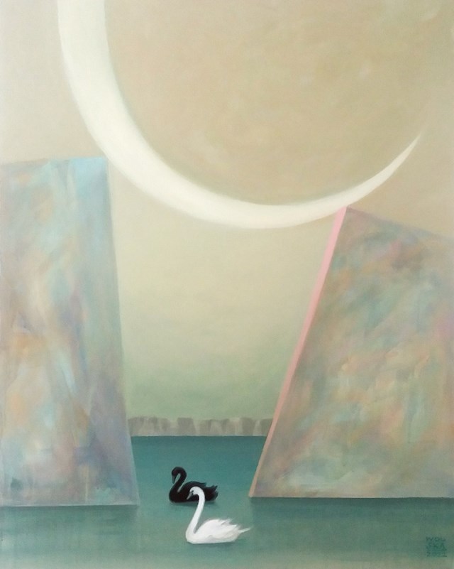 Obraz do salonu artysty Jadwiga Wolska pod tytułem czarny łabędź biały łabędź