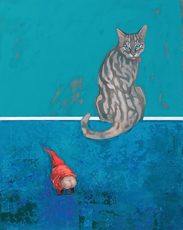 Obraz do salonu artysty Jadwiga Wolska pod tytułem Kot widzi więcej 