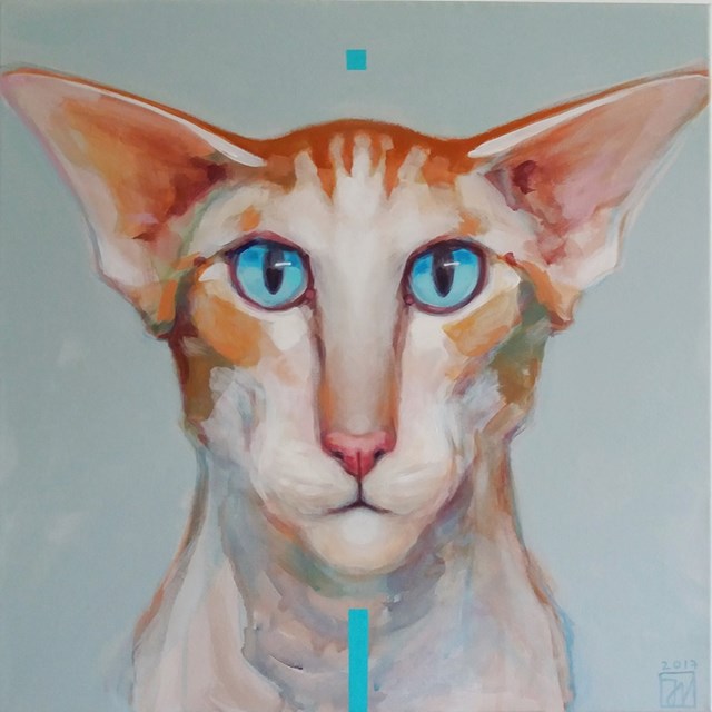 Living room painting by Jadwiga Wolska titled  Cat from the Pleiades