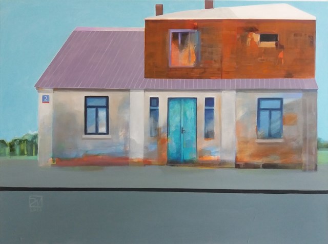Living room painting by Jadwiga Wolska titled House on the route