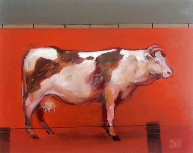 Living room painting by Jadwiga Wolska titled Cow
