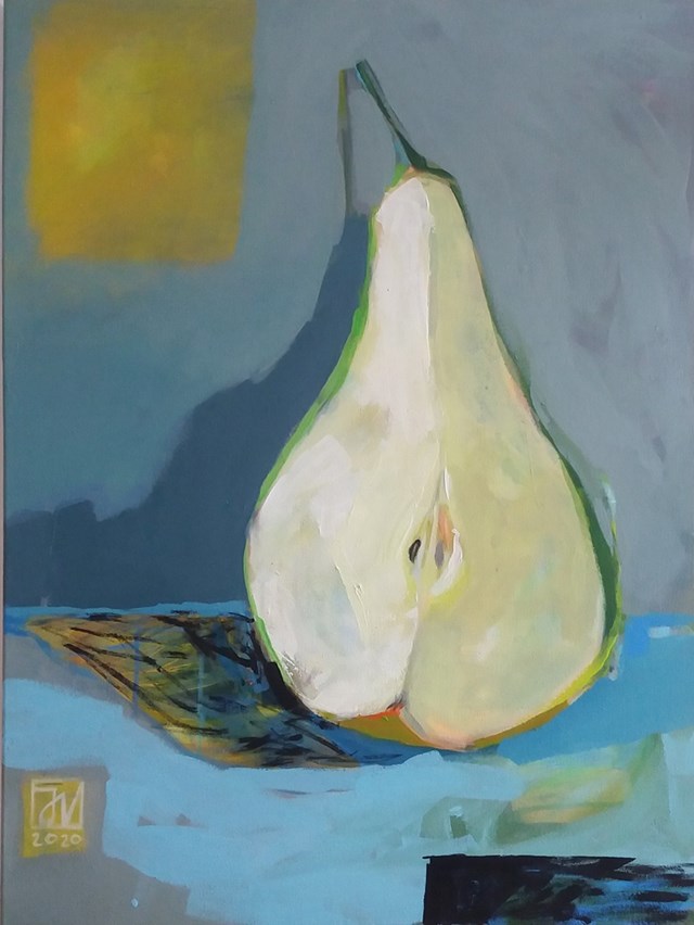 Living room painting by Jadwiga Wolska titled September pear 