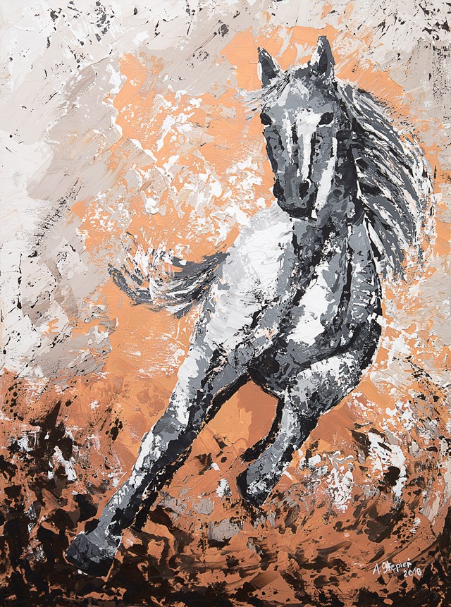 Living room painting by Anna Stępień titled  Gallop