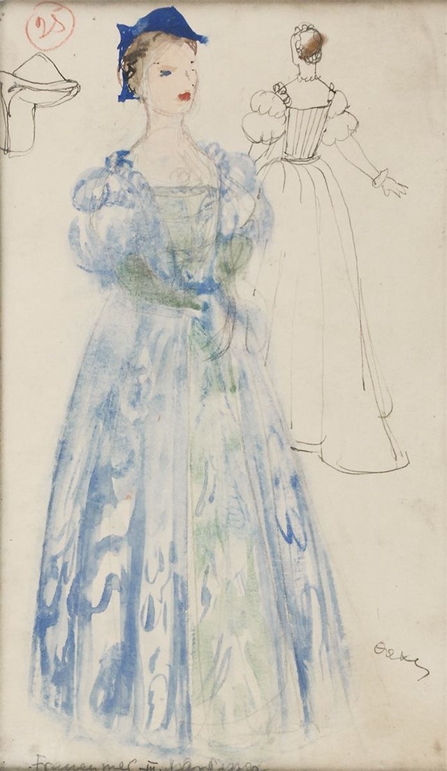 Living room painting by Otto Axer titled Costume design - Blue dress, 1960s