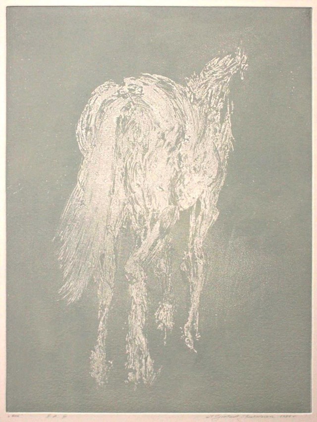 Living room print by Magdalena Gintowt-Juchniewicz titled equus in grays