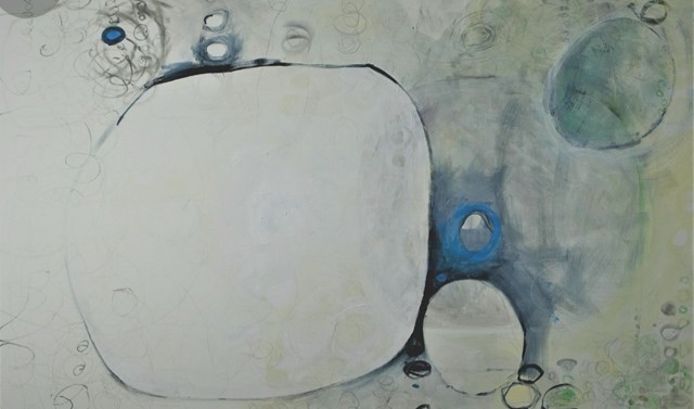 Living room painting by Oliwia Hildebrandt titled White Stone. Stone as a symbol, picture and a record of time.