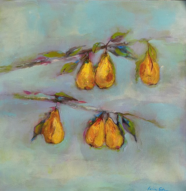 Living room painting by Karina Góra titled Pears