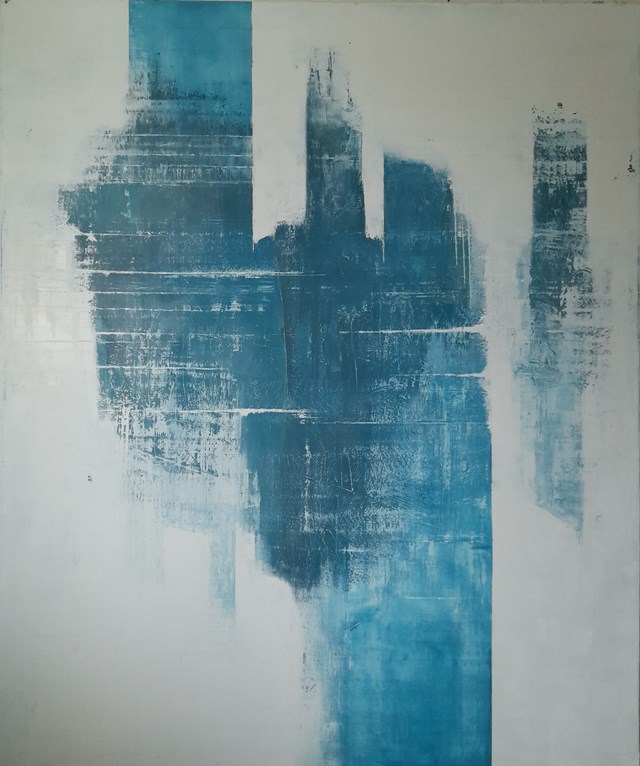 Living room painting by Mariusz Makuła titled Blue Lightning 