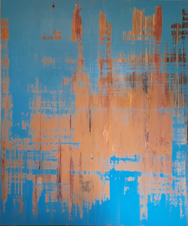 Living room painting by Mariusz Makuła titled Blue Depth