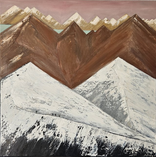 Living room painting by Mariusz Makuła titled Conquer the mountain