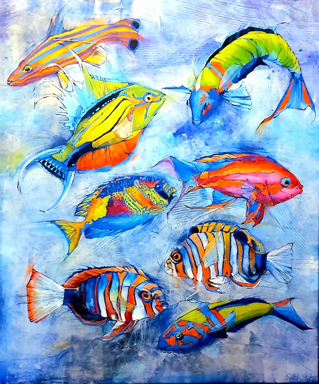 Living room painting by Sylwia Wenska titled Fish