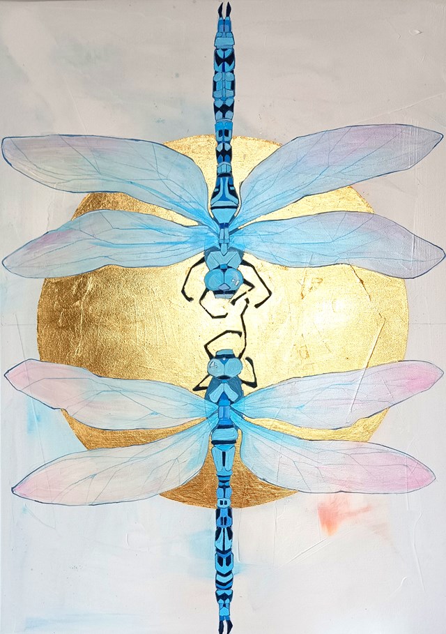 Living room painting by Sylwia Wenska titled Dragonflies